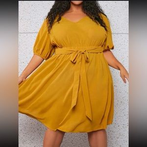 SHEIN Fit+ Puff Sleeve Belted Dress